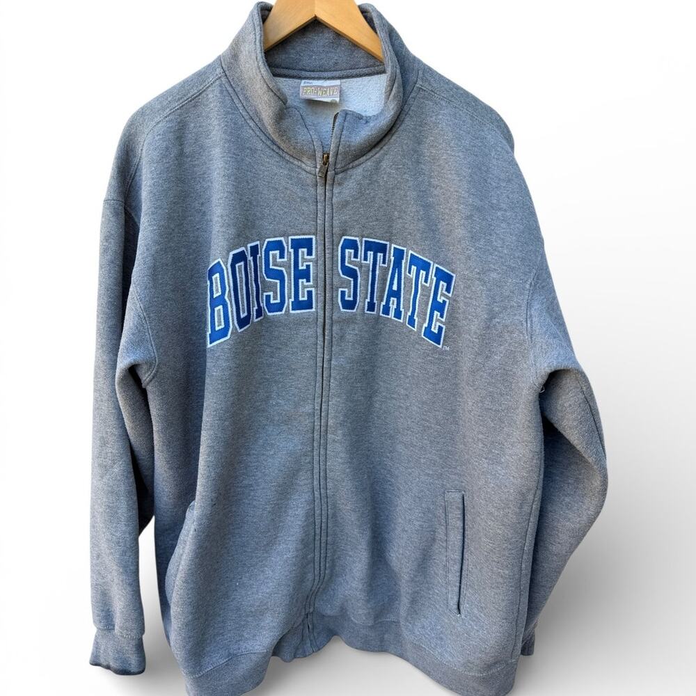 Pro-Weave Sweatshirt Vintage Boise State Broncos Full Zip Sweatshirt XXL Gray